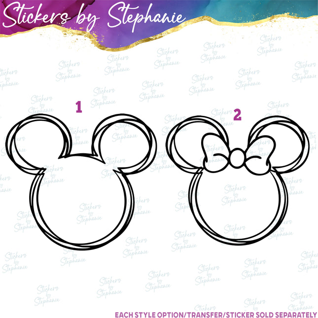 (s01C-005) Mickey Minnie Mouse Head Sketch Iron-On Transfer