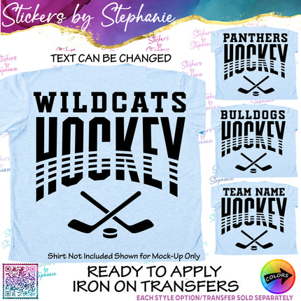 (s05-101) Hockey Team Name Text Custom Iron-On Transfer
