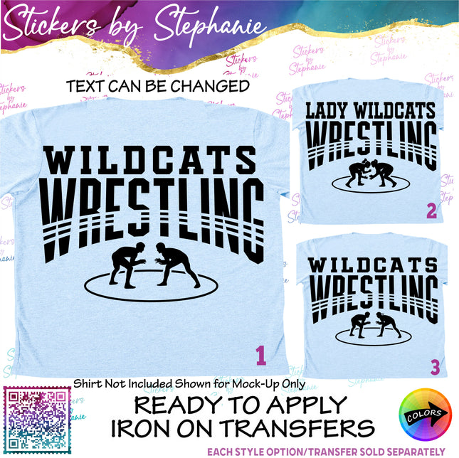 (s05-103) Wrestling Team Name Text Custom Iron-On Transfer