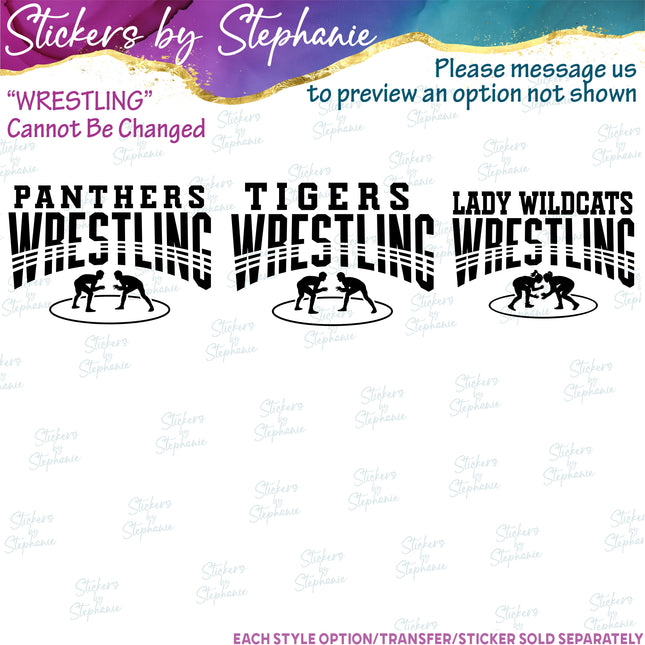 (s05-103) Wrestling Team Name Text Custom Iron-On Transfer or Sticker