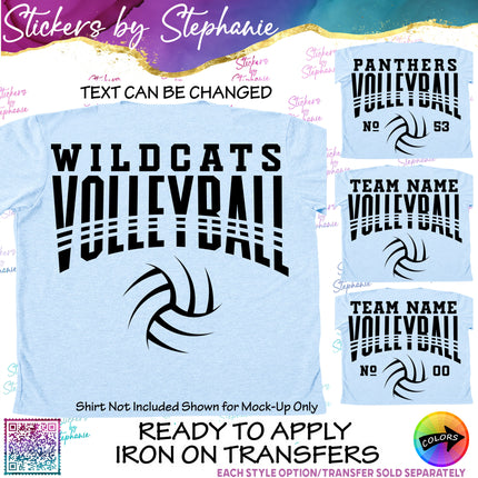 (s05-109) Volleyball Team Name Text Custom Iron-On Transfer