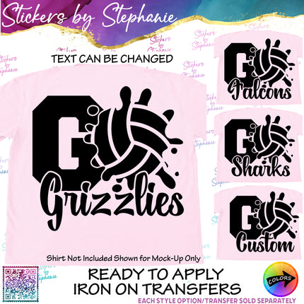 (s05-111) Volleyball Go Team Name Text Custom Iron-On Transfer