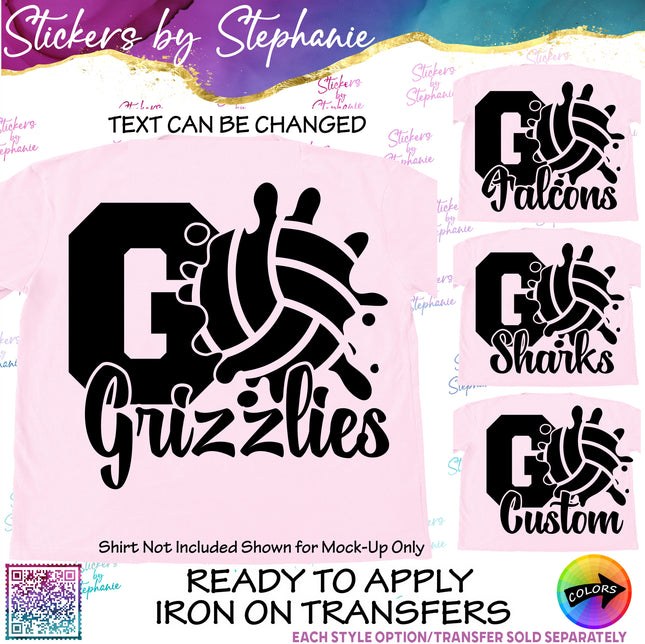 (s05-111) Volleyball Go Team Name Text Custom Iron-On Transfer