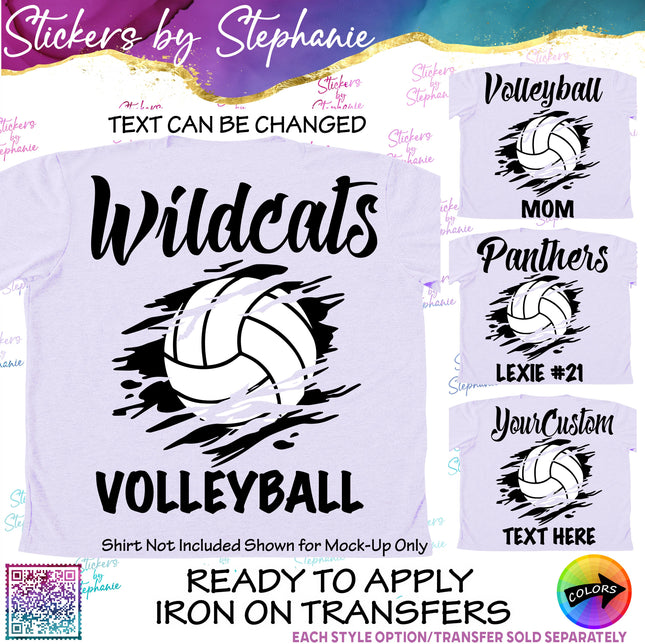 (s05-112) Volleyball Mom Team Name Text Custom Iron-On Transfer