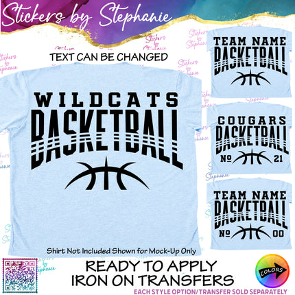 (s05-114) Basketball Team Name Text Custom Iron-On Transfer