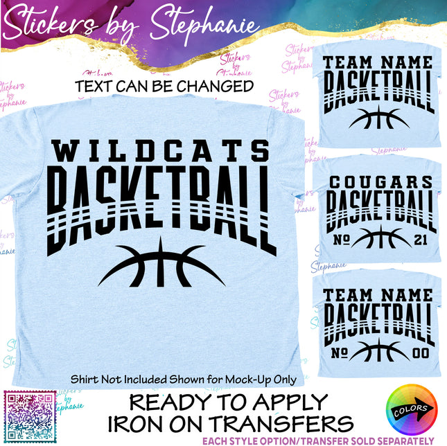 (s05-114) Basketball Team Name Text Custom Iron-On Transfer