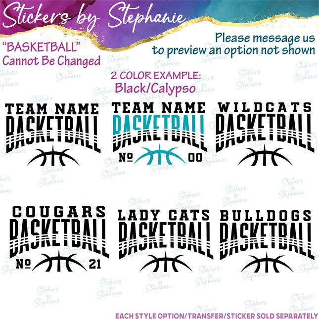 (s05-114) Basketball Team Name Text Custom Iron-On Transfer