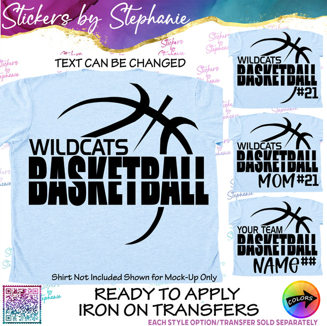 (s05-116) Basketball Team Name Text Custom Iron-On Transfer