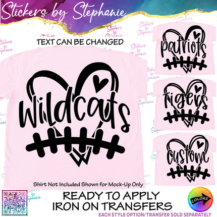 (s05-118) Baseball Football Laces Team Name Text Custom Iron-On Transfer