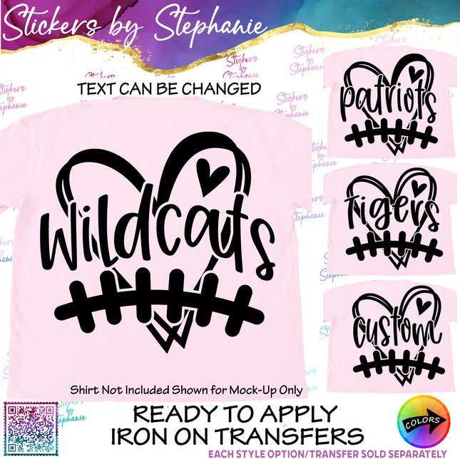 (s05-118) Baseball Football Laces Team Name Text Custom Iron-On Transfer