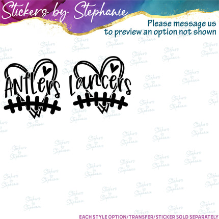 (s05-118) Baseball Football Laces Team Name Text Custom Iron-On Transfer
