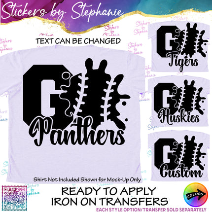 (s05-119) Baseball Softball Go Team Name Text Custom Iron-On Transfer