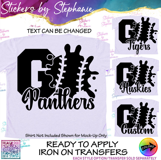 (s05-119) Baseball Softball Go Team Name Text Custom Iron-On Transfer