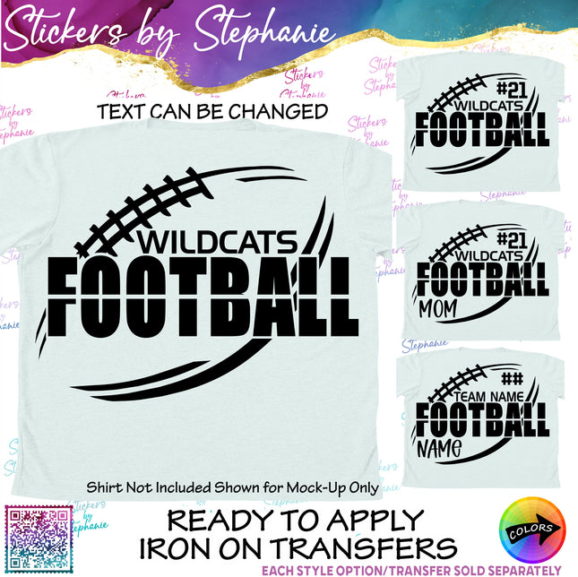 (s05-120) Football Team Name Text Custom Iron-On Transfer