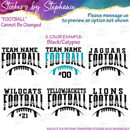 (s05-122) Football Team Name Text Custom Iron-On Transfer