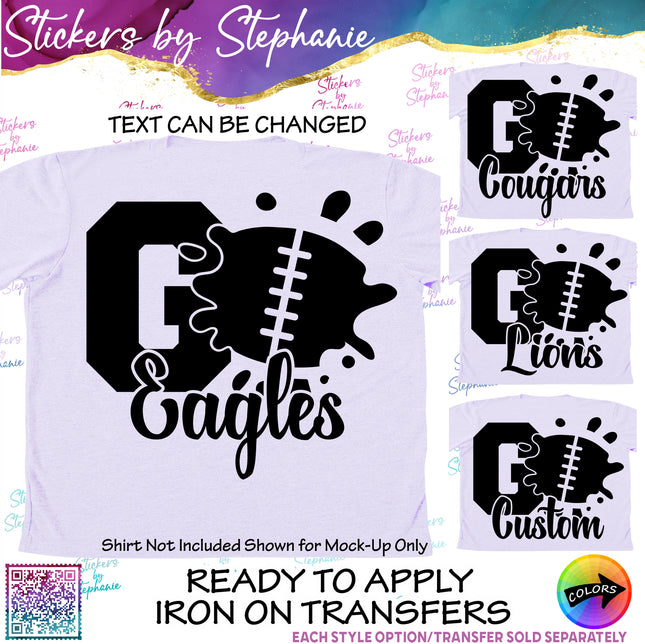 (s05-124) Football Go Team Name Text Custom Iron-On Transfer
