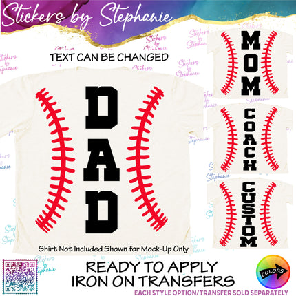 (s05-125) Baseball Softball Laces Mom Family Text Custom Iron-On Transfer