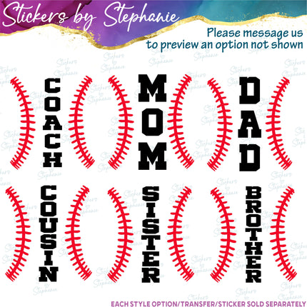 (s05-125) Baseball Softball Laces Mom Family Text Custom Iron-On Transfer