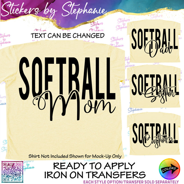 (s05-127) Softball Mom Family Text Custom Iron-On Transfer
