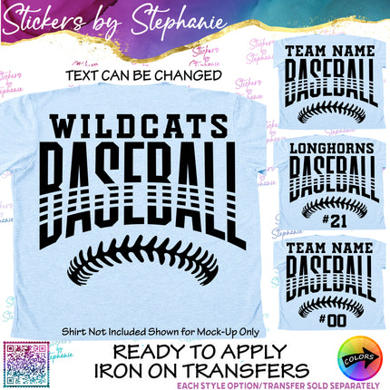 (s05-128) Baseball Team Name Text Custom Iron-On Transfer
