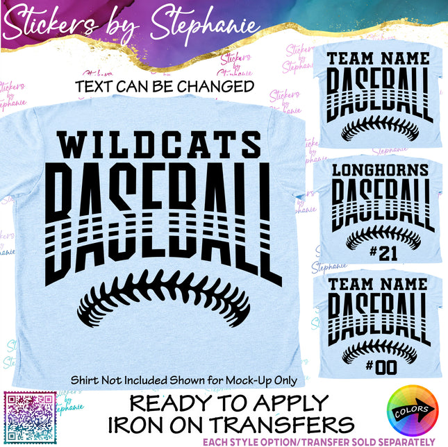 (s05-128) Baseball Team Name Text Custom Iron-On Transfer