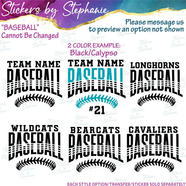 (s05-128) Baseball Team Name Text Custom Iron-On Transfer