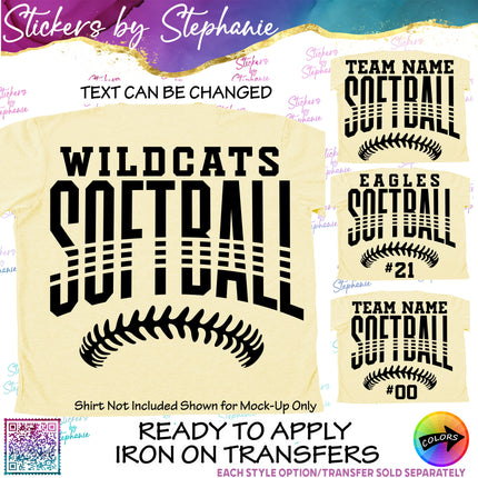 (s05-129) Softball Team Name Text Custom Iron-On Transfer
