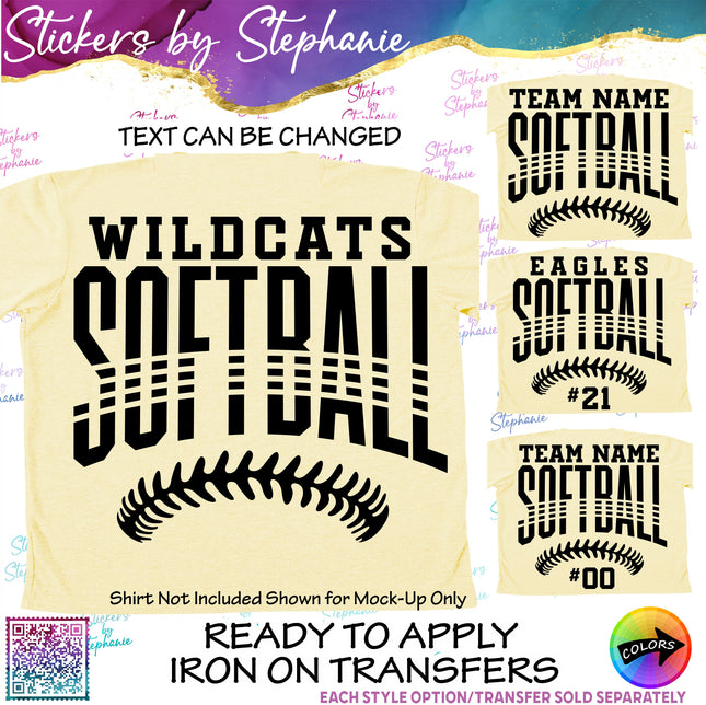 (s05-129) Softball Team Name Text Custom Iron-On Transfer