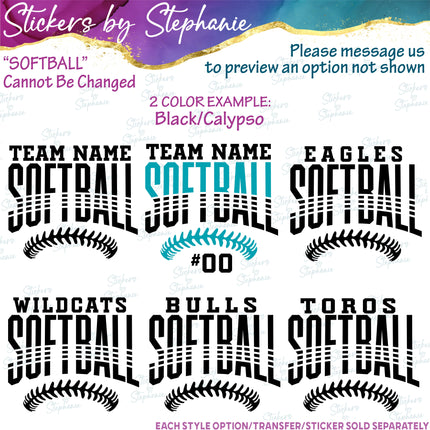 (s05-129) Softball Team Name Text Custom Iron-On Transfer