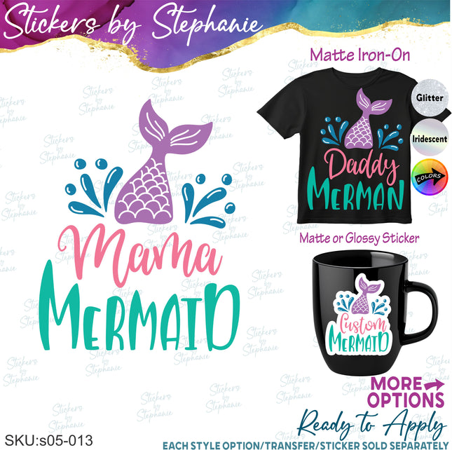 (s05-013) Mermaid Family Mom Sister Custom Iron-On Transfer