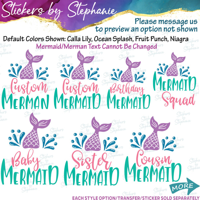 (s05-013) Mermaid Family Mom Sister Custom Iron-On Transfer