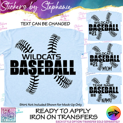 (s05-130) Baseball Team Name Text Custom Iron-On Transfer
