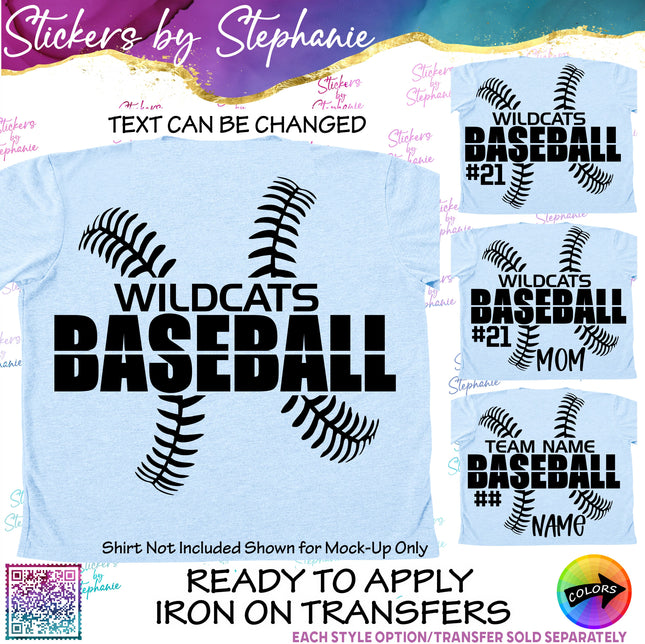 (s05-130) Baseball Team Name Text Custom Iron-On Transfer