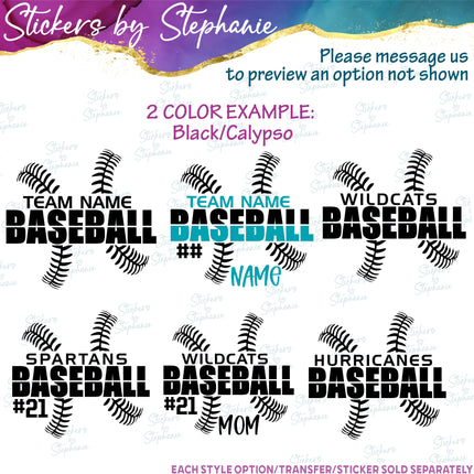 (s05-130) Baseball Team Name Text Custom Iron-On Transfer