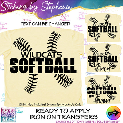 (s05-131) Softball Team Name Text Custom Iron-On Transfer