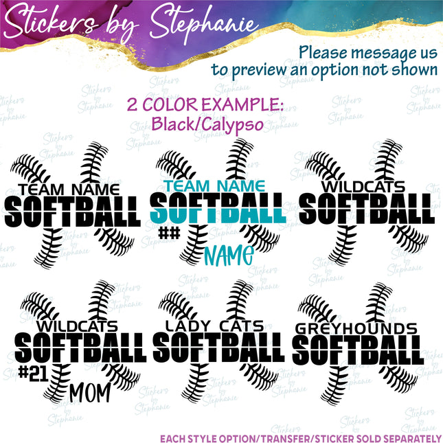(s05-131) Softball Team Name Text Custom Iron-On Transfer