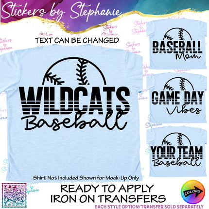 (s05-132) Baseball Mom Team Name Text Custom Iron-On Transfer