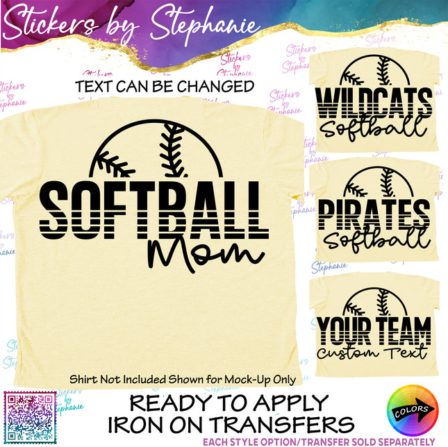 (s05-133) Softball Mom Team Name Text Custom Iron-On Transfer