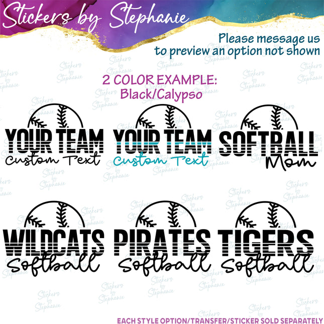(s05-133) Softball Mom Team Name Text Custom Iron-On Transfer