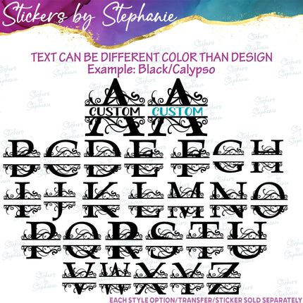 (s05-135) Scroll Split Letter Name Text Custom Iron-On Transfer