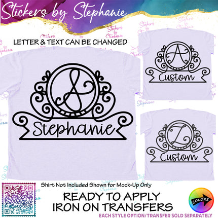 (s05-136) Scroll Monogram Letter Name Text Custom Iron-On Transfer