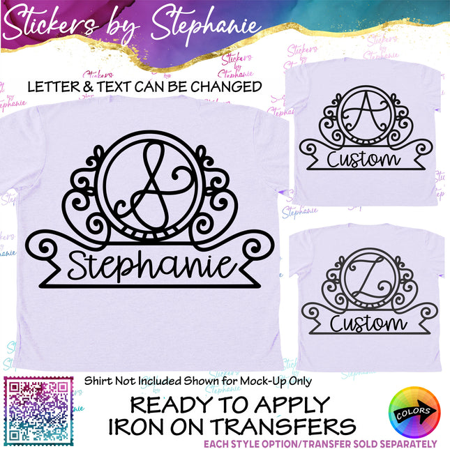 (s05-136) Scroll Monogram Letter Name Text Custom Iron-On Transfer