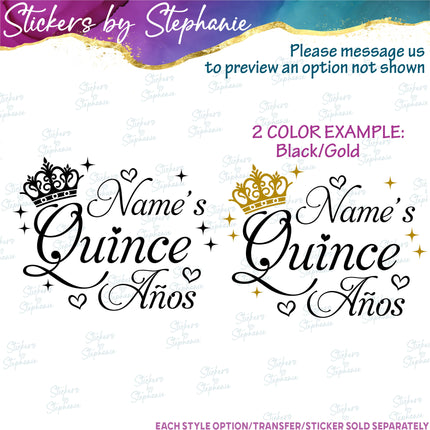 (s05-138) Name Quince Anos Text Custom Iron-On Transfer