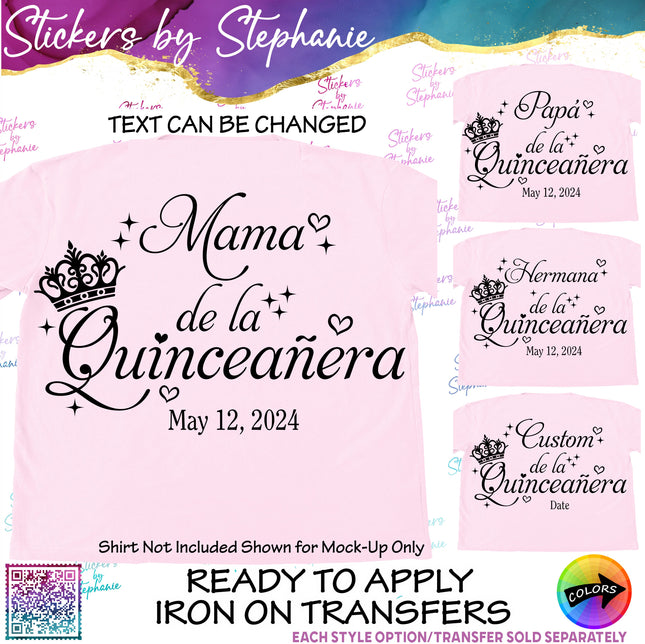 (s05-139) Mama Papa de la QuinceañeraText Custom Iron-On Transfer