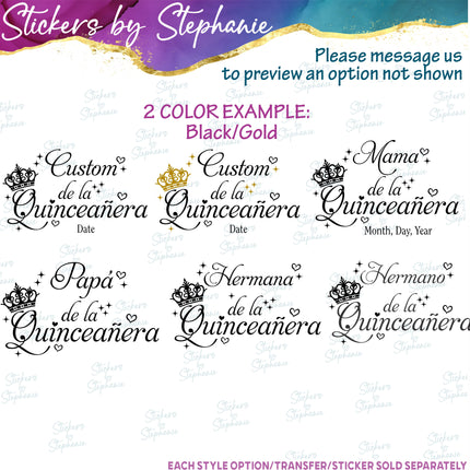 (s05-139) Mama Papa de la QuinceañeraText Custom Iron-On Transfer