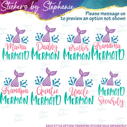 (s05-013) Mermaid Family Mom Sister Custom Iron-On Transfer
