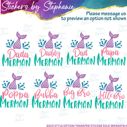 (s05-013) Mermaid Family Mom Sister Custom Iron-On Transfer