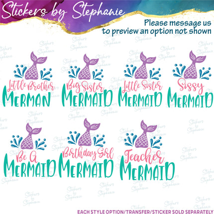 (s05-013) Mermaid Family Mom Sister Custom Iron-On Transfer