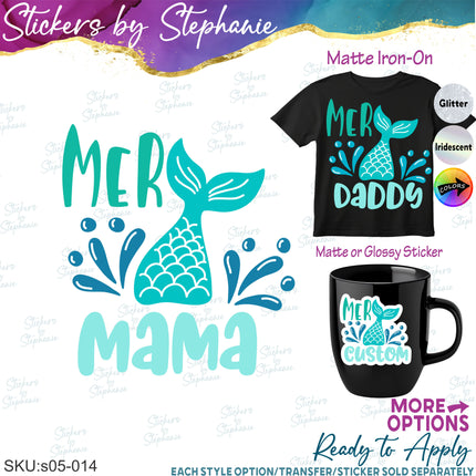 (s05-014) Mer Mermaid Family Mom Sister Custom Iron-On Transfer