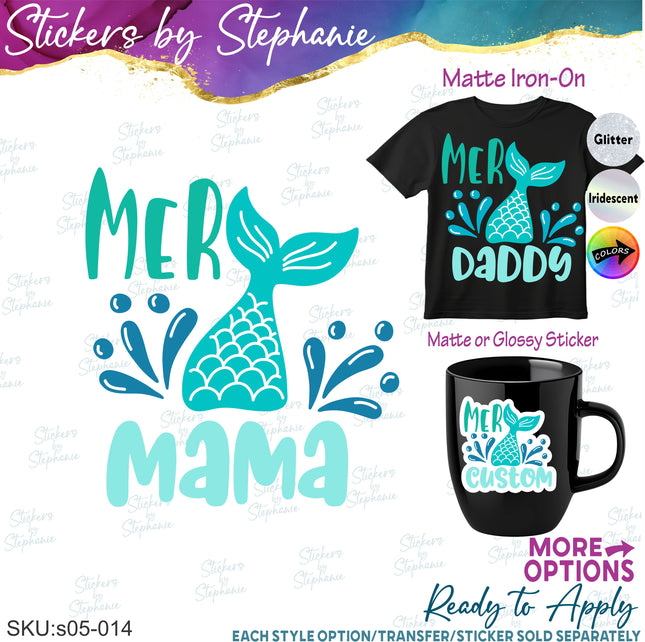 (s05-014) Mer Mermaid Family Mom Sister Custom Iron-On Transfer
